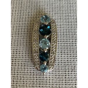 925 SUN Sterling Silver Light Dainty Pendant With Blue And Clear Stones